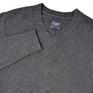 Abercrombie & Fitch Mens V-Neck Sweater Charcoal Gray Knit Large